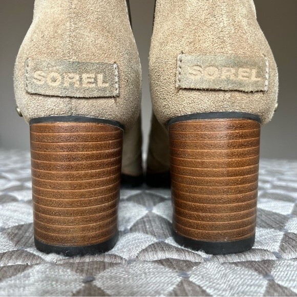 Sorel Addington Chelsea Tan Suede Pull On Boho Ankle Boot Stacked Heel Women 8.5 - Picture 8 of 13
